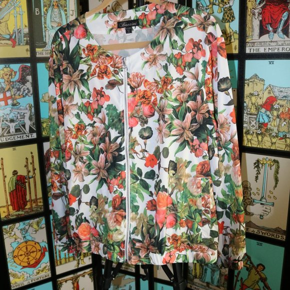 Baccini Floral Coral & Green Zippered Lightweight Jacket - Picture 5 of 5